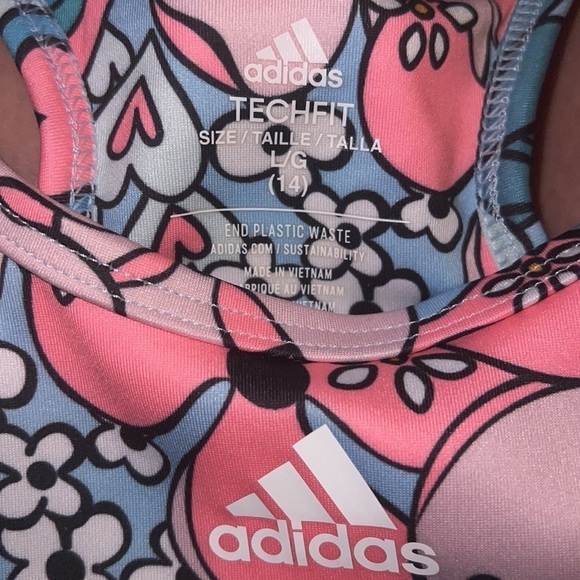 adidas Girls' Aeroready Allover Print Techfit Bra size large 14 - Picture 3 of 4